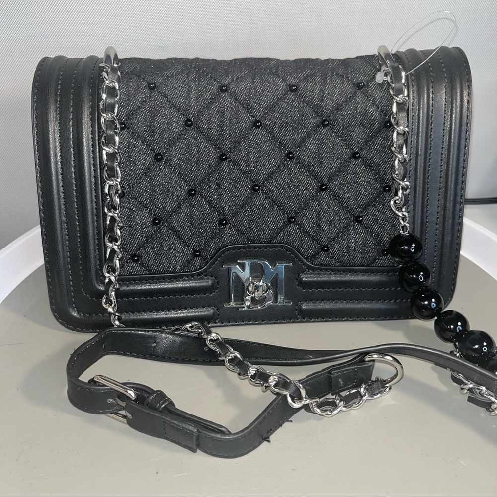 New Badgley Mischka Denim Studded Quilted Crossbody